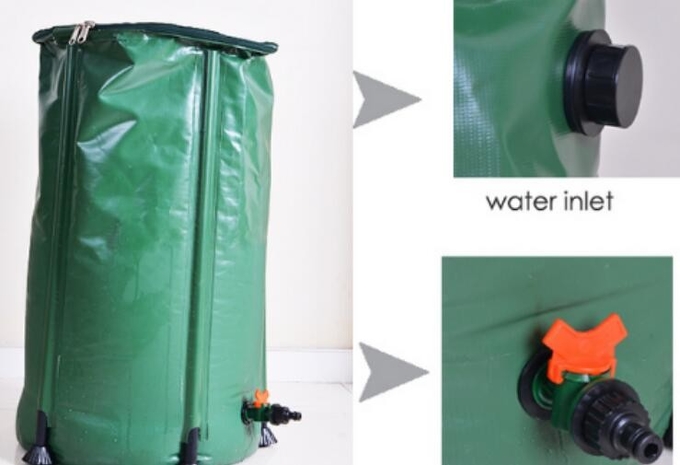 Εύκαμπτο βαρέλι βροχής άκρης νερού PVC 100L πτυσσόμενο για το συλλέκτη όμβριων υδάτων κήπων 2